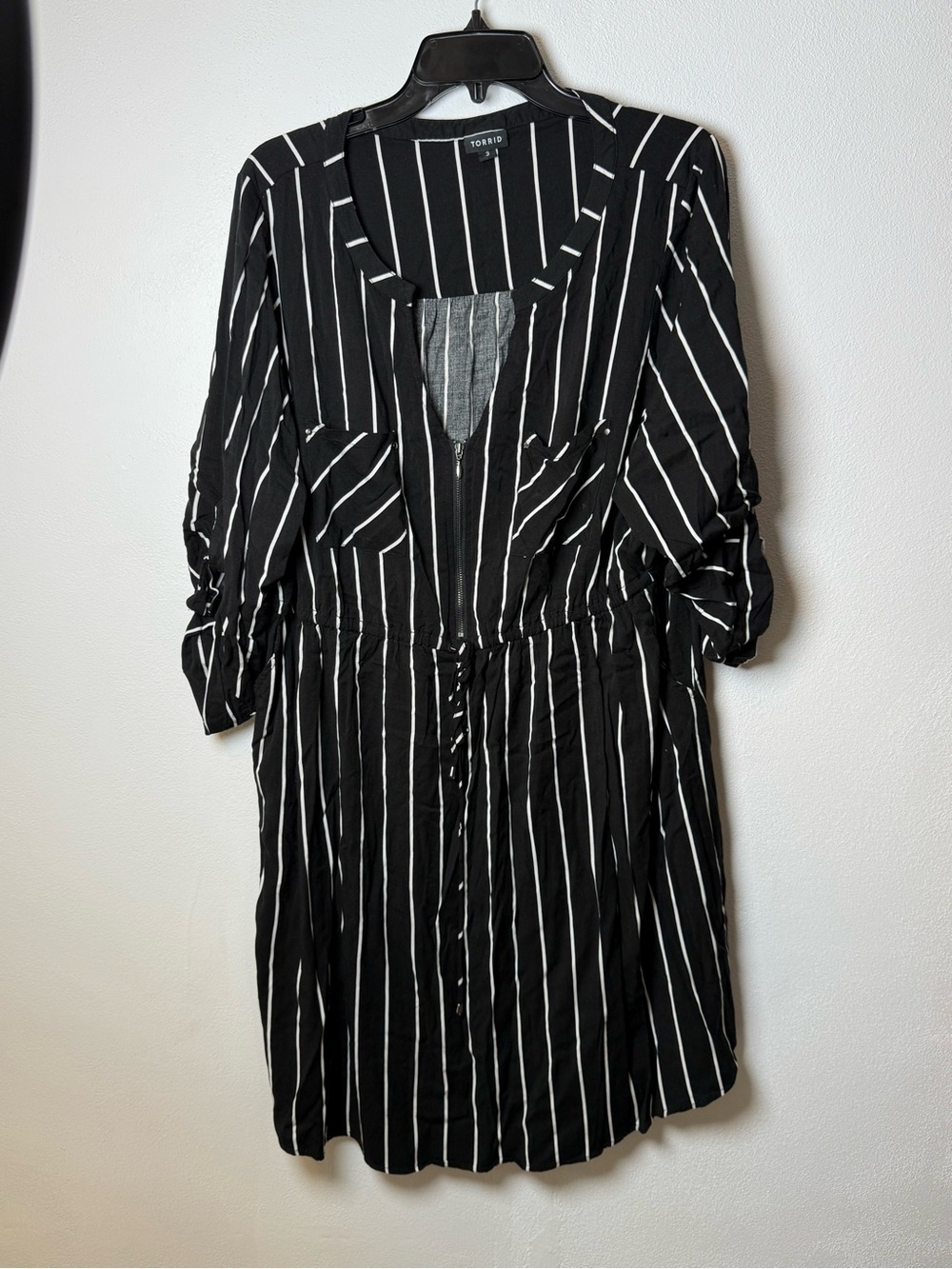 torrid Black and White Vertical Stripe Long Sleeve Dress - Picture 2 of 5